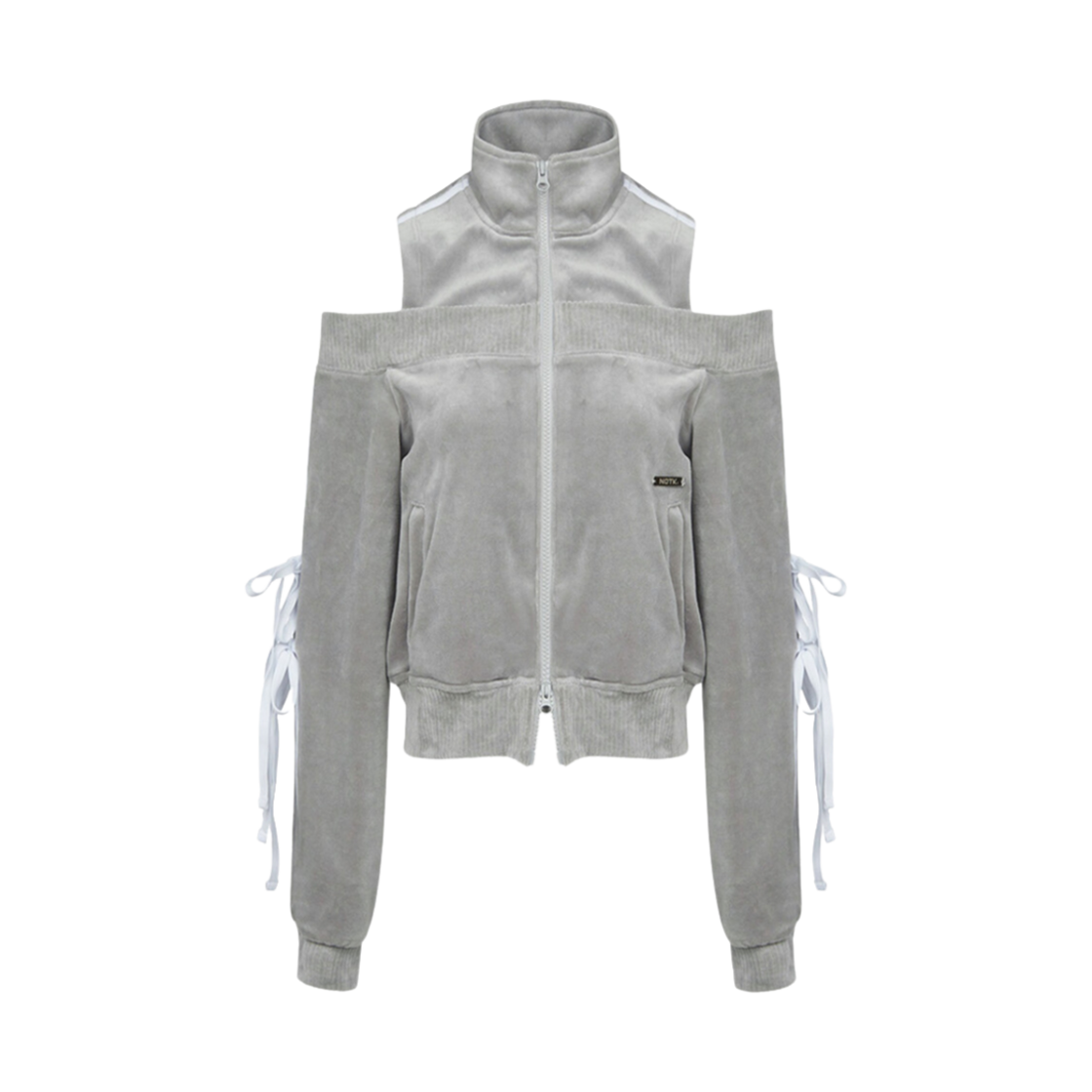 NK3FOT01_G Notknowing Velour Ribbon Track Top Grey