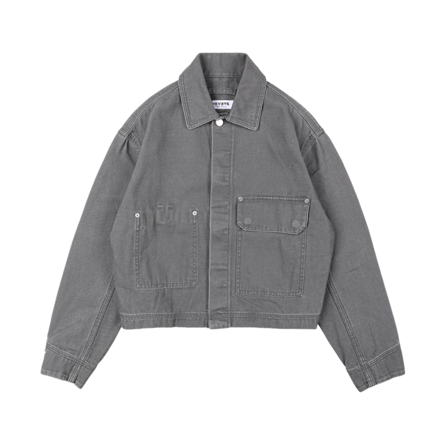 H1RUJP-015GYA-S Hevets W Garment Dyeing Work Chore Jacket Grey