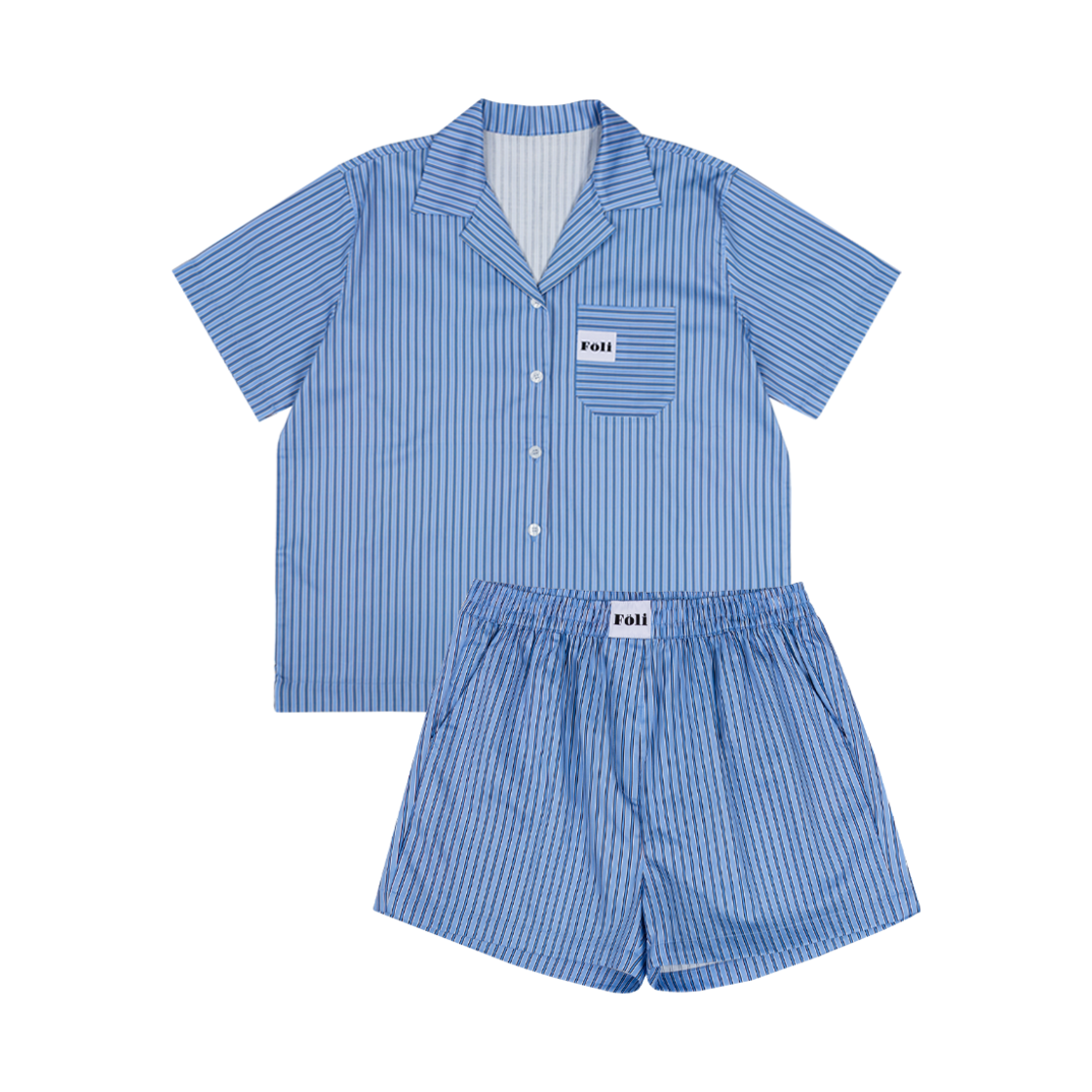 Unisex Simple Blue Half PJ Set Foli Unisex Simple Half PJ Set Blue