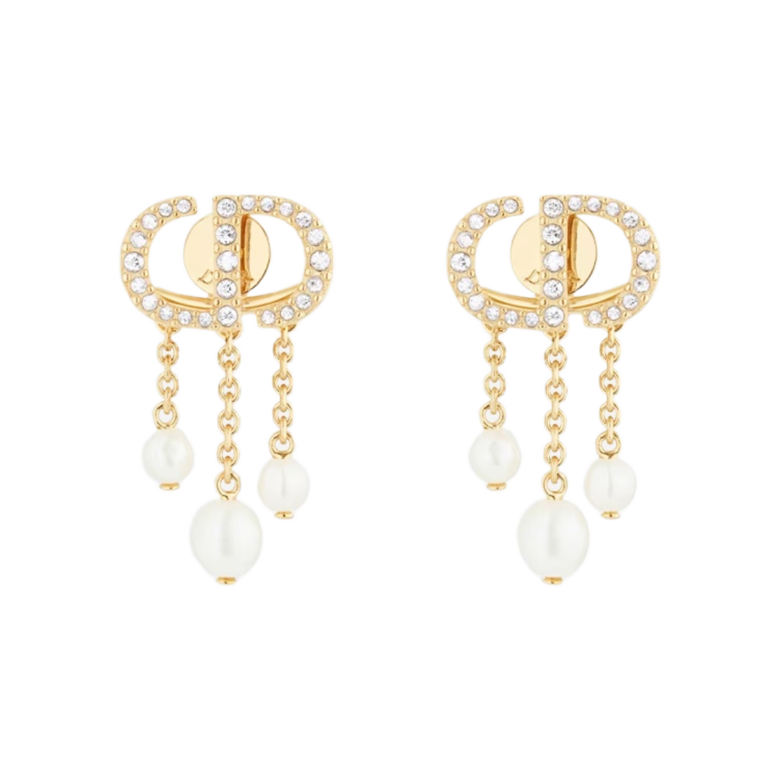 (W) 디올 쁘띠 CD 이어링 골드 피니쉬 메탈 화이트 레진 펄 화이트 크리스탈((W) Dior Petit CD Earrings Gold Finish Metal White Resin Pearls White Crystals) - 1