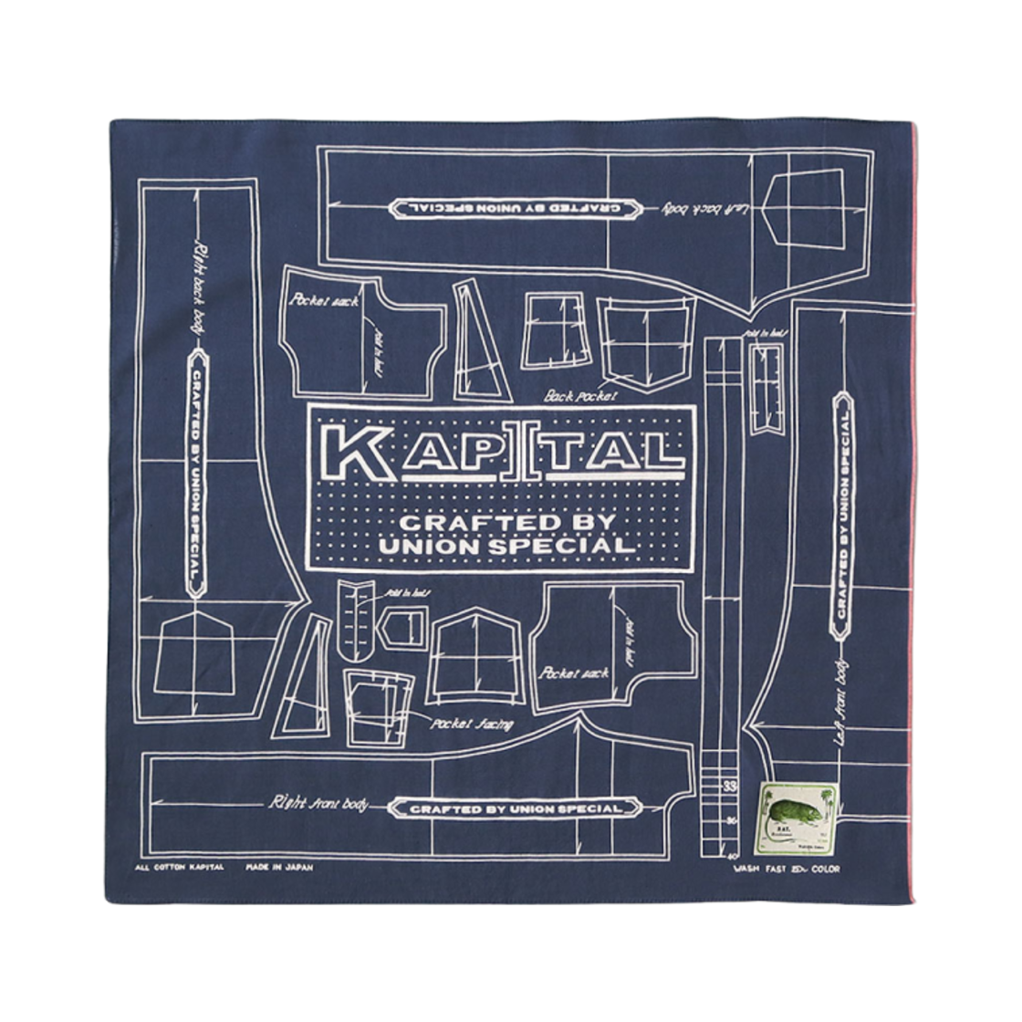 EK-1713BAA Kapital Fastcolor Selvedge Barbie Pattern Bandana Navy
