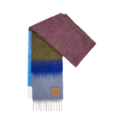 Loewe Wool and Mohair Stripe Muffler Green