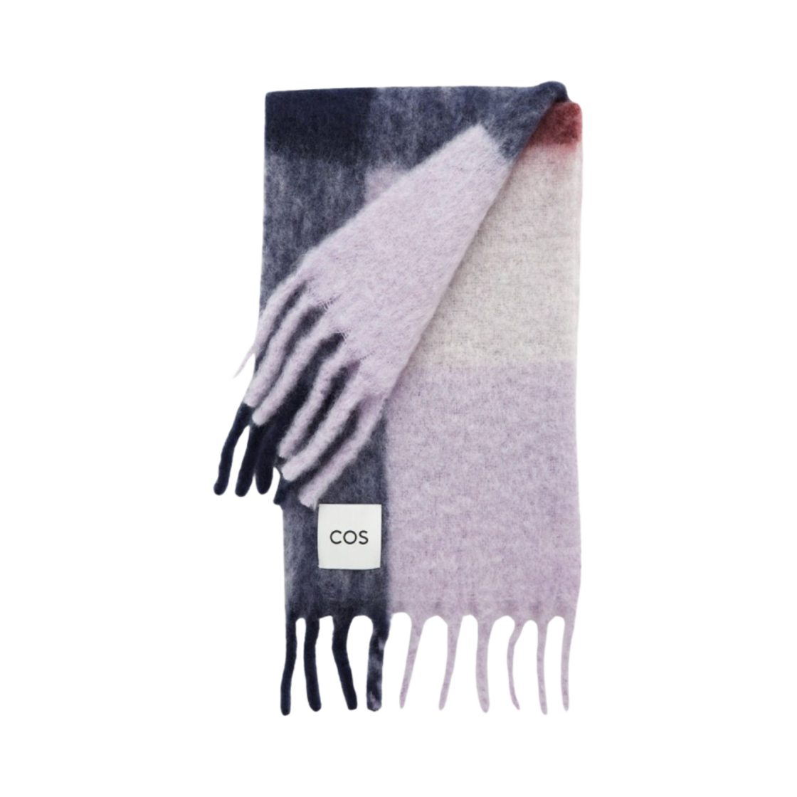 1039791012 COS Oversized Mohair Blend Muffler Red White Checked