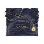 Chanel 22 Small Handbag Shiny Calfskin & Gold Navy Blue