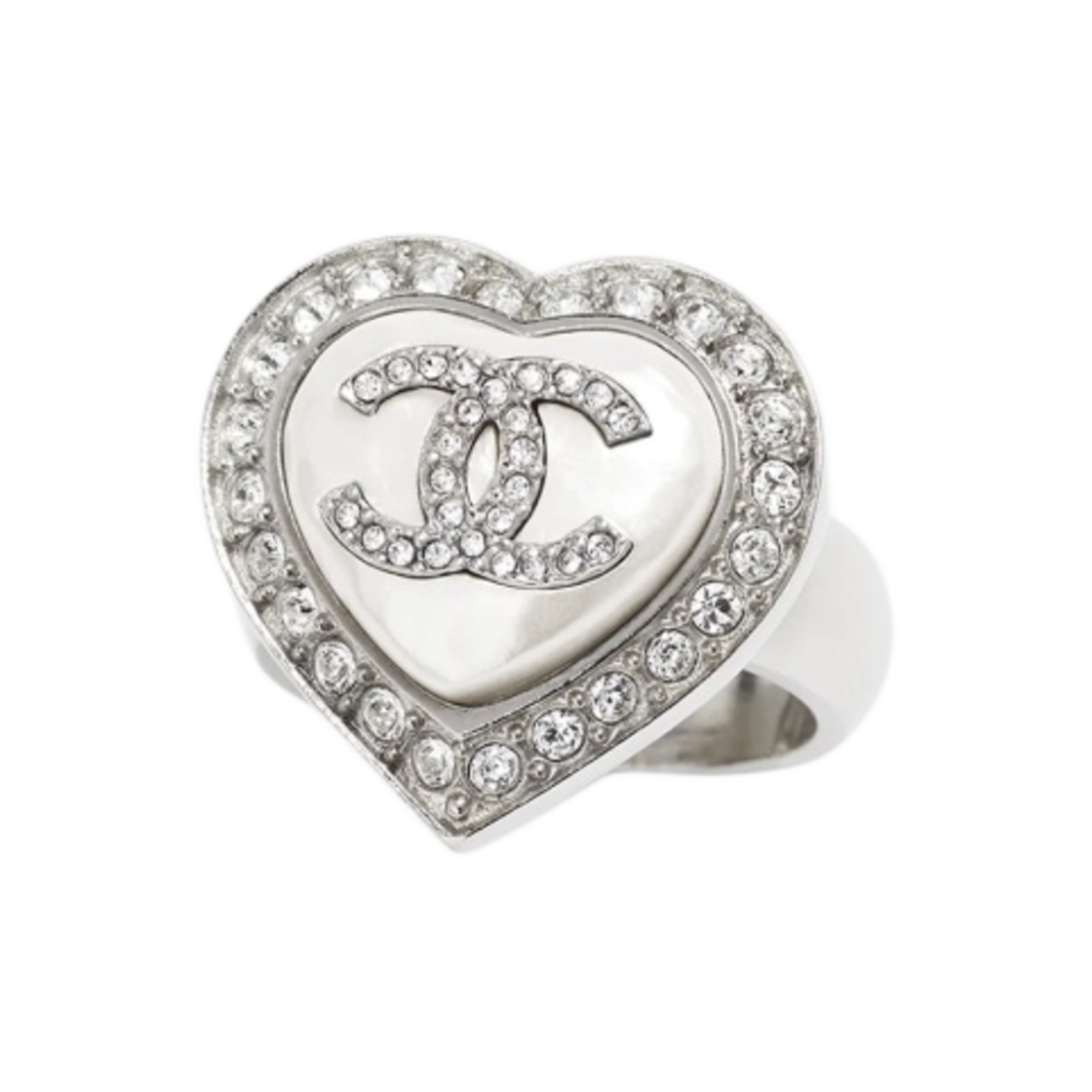 (W) 샤넬 링 메탈 스트라스 & 실버 펄리 화이트 크리스탈((W) Chanel Ring Metal Strass & Silver Pearly White Crystal) - 1