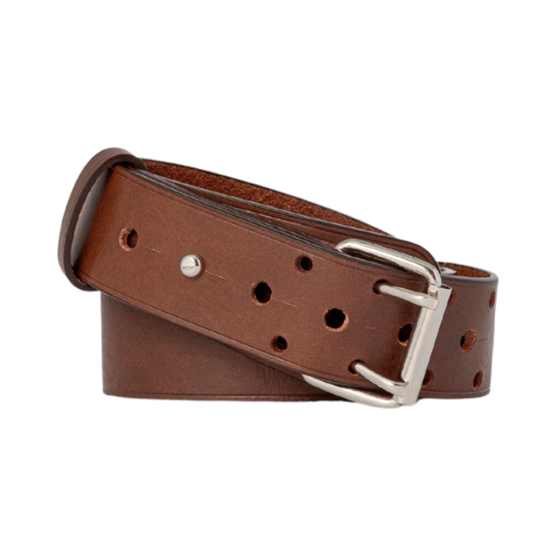 BT120-LL187-489 Lemaire Large Double Tongue Belt Chocolate