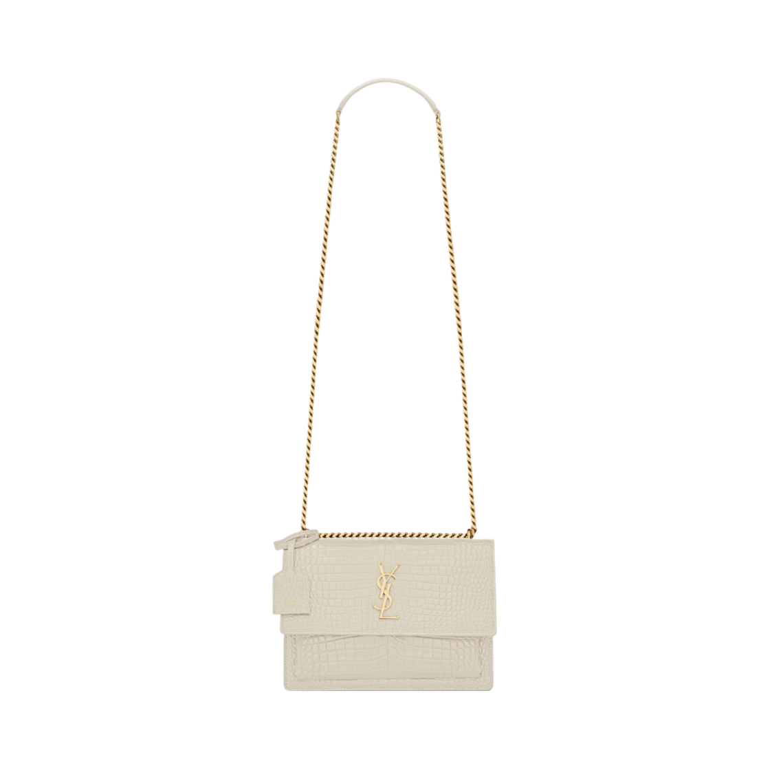 생로랑 선셋 미디움 체인 백 크로커다일 엠보스 샤이니 레더 블랑 빈티지(Saint Laurent Sunset Medium Chain Bag in Crocodile-Embossed Shiny Leather Blanc Vintage) - 1