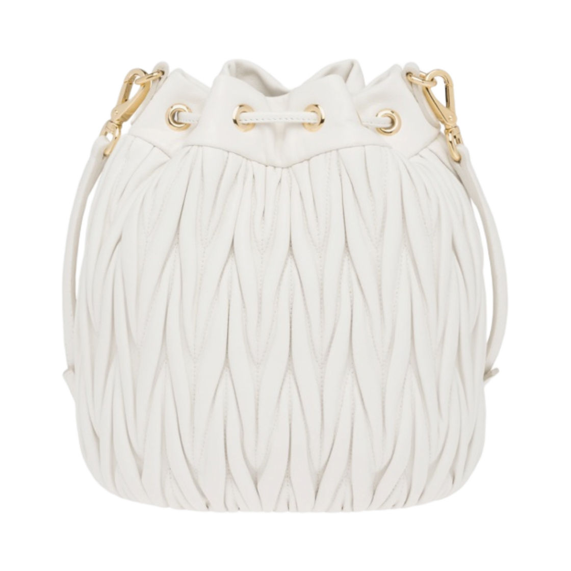 미우 미우 마테라쎄 가죽 버킷백 화이트(Miu Miu Matelasse Nappa Leather Bucket Bag White) - 2