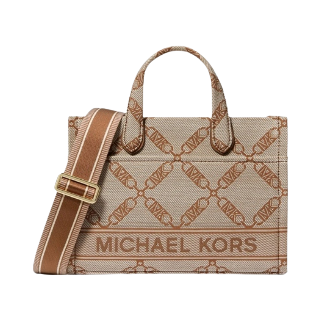 마이클 코어스 지지 스몰 엠파이어 로고 자카드 메신저백 베이지 카우하이드 브라운(Michael Kors Gigi Small Empire Logo Jacquard Messenger Bag Beige Cowhide Brown) - 1