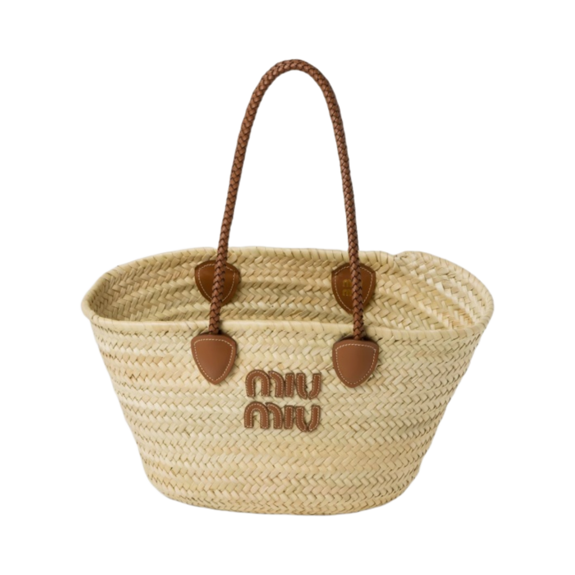 5BG206-2DDH-F0A5T Miu Miu Palmetto Tote Bag Beige Cognac