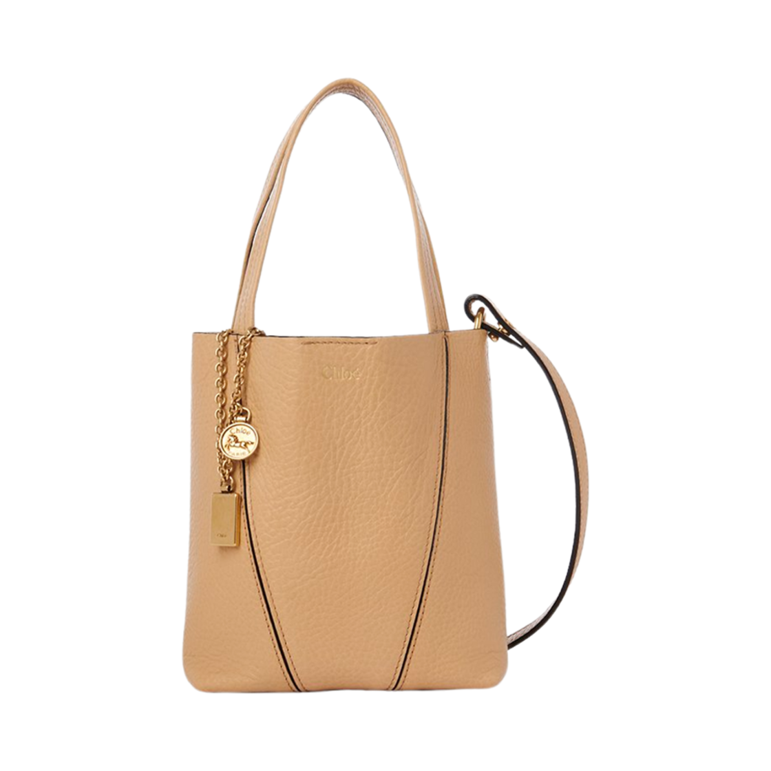 끌로에 그레인드 레더 스핀 스몰 토트백 밀키 브라운(Chloe Spin Small Tote Bag in Grained Leather Milky Brown) - 1