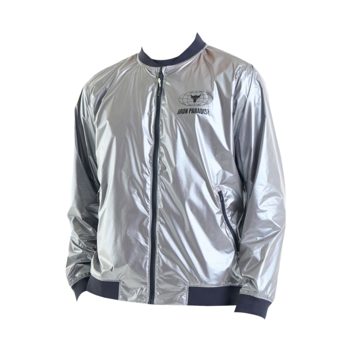 1373579-981 Under Armour Project Rock Disrupt Bomber Jacket Metallic Tin Black