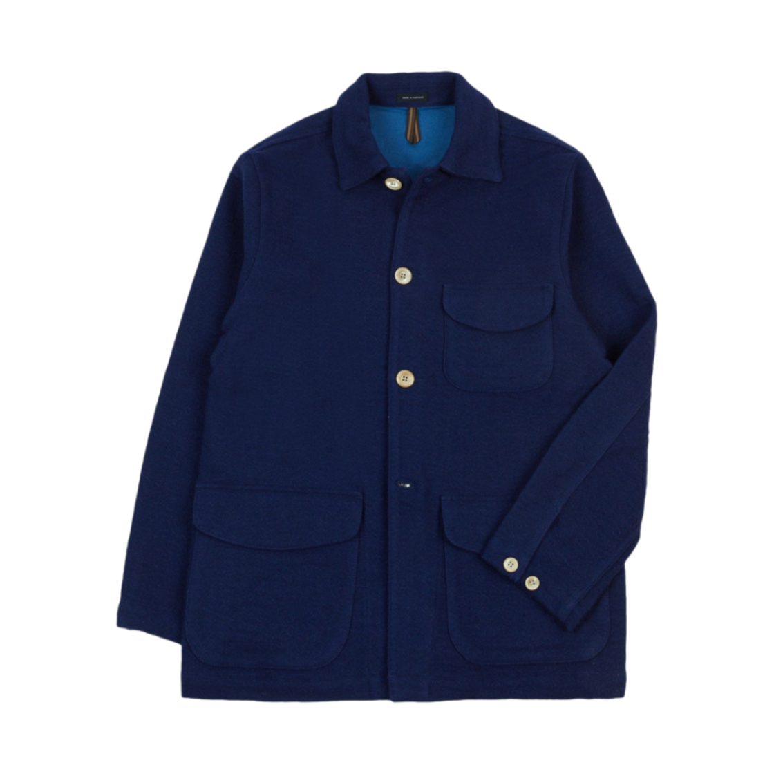 DR2A1B-24551-01-250 Drake's Wool Linen Three Pocket Chore Jacket Blue