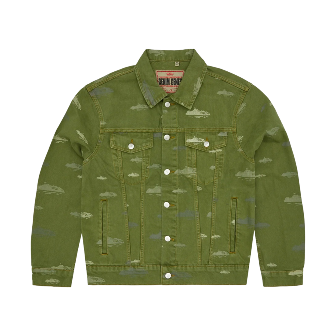 - Corteiz Alcatraz Pattern Denim Jacket Khaki