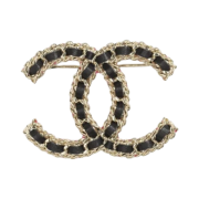 Chanel Brooch Metal Calfskin & Gold Black Pink