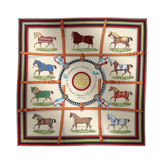 (W) Hermes Couvertures Et Tenues De Jour Forever Scarf 90 Creme Rouge H Bleu Multicolore