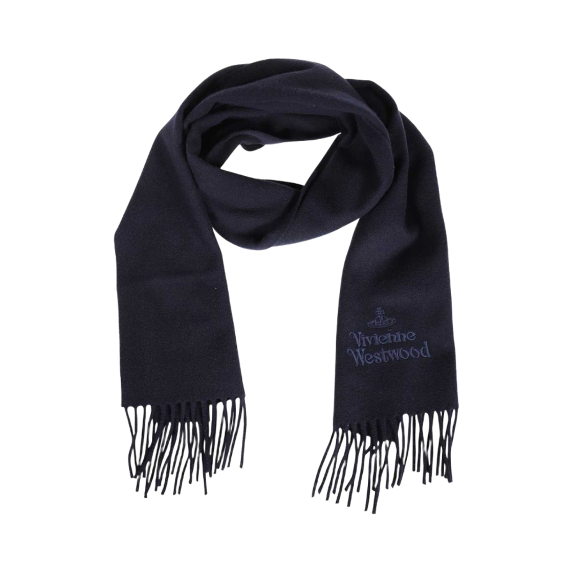 81030007-W001Z-K410/81030007-W00Q7-K410 Vivienne Westwood Embroidered Lambswool Muffler Navy Blue Blue Logo