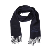 Vivienne Westwood Embroidered Lambswool Muffler Navy Blue Blue Logo