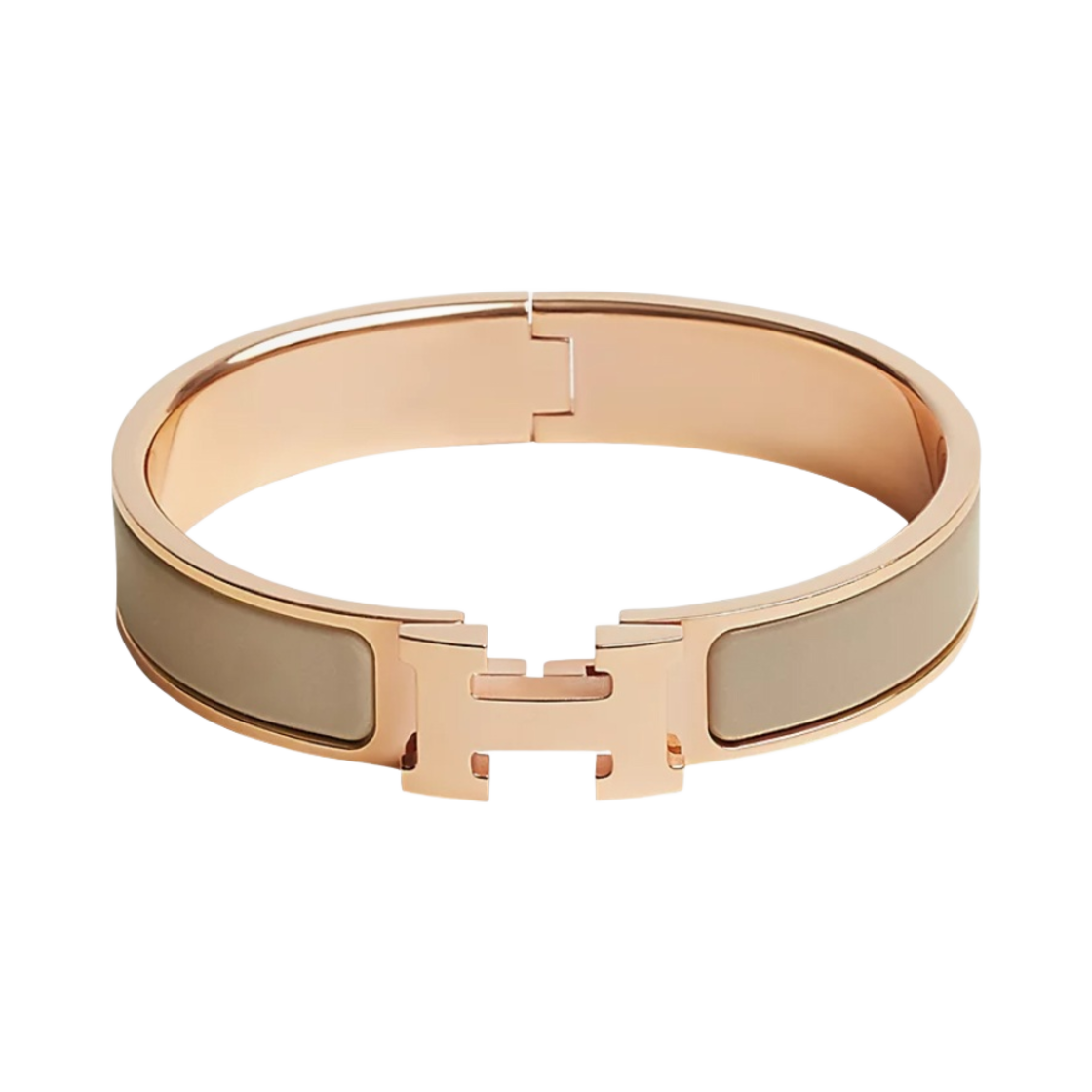 (W) 에르메스 클릭아슈 브레이슬릿 로즈 골드 하드웨어 & 마롱 글라세((W) Hermes Clic H Bracelet Rose Gold & Marron Glace)