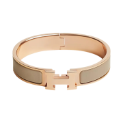(W) Hermes Clic H Bracelet Rose Gold & Marron Glace