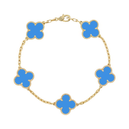 (W) Van Cleef & Arpels Vintage Alhambra Bracelet 5 Motifs Yellow Gold Agate