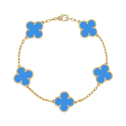 (W) Van Cleef & Arpels Vintage Alhambra Bracelet 5 Motifs Yellow Gold Agate