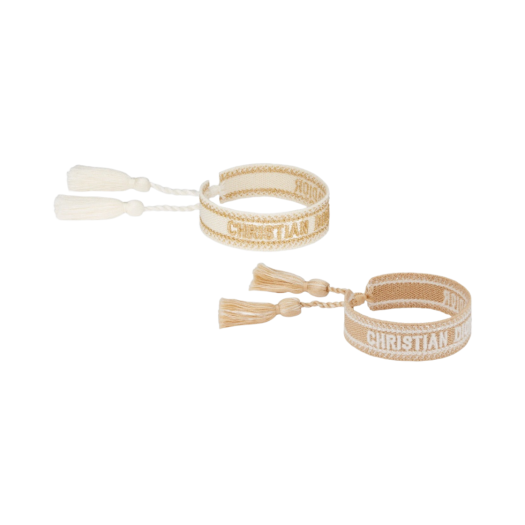 (W) Dior J'Adior Bracelet Set White Natural Gold Tone Metallic Thread