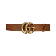 (W) Gucci GG Marmont Leather Belt with Double G Buckle Brown