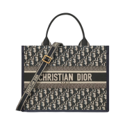 Dior Medium Book Tote Blue Dior Oblique Embroidery Calf Skin