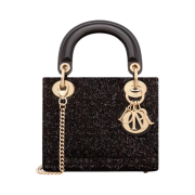 Dior Mini Lady Bag Black Cannage Cotton Micropearl Embroidery