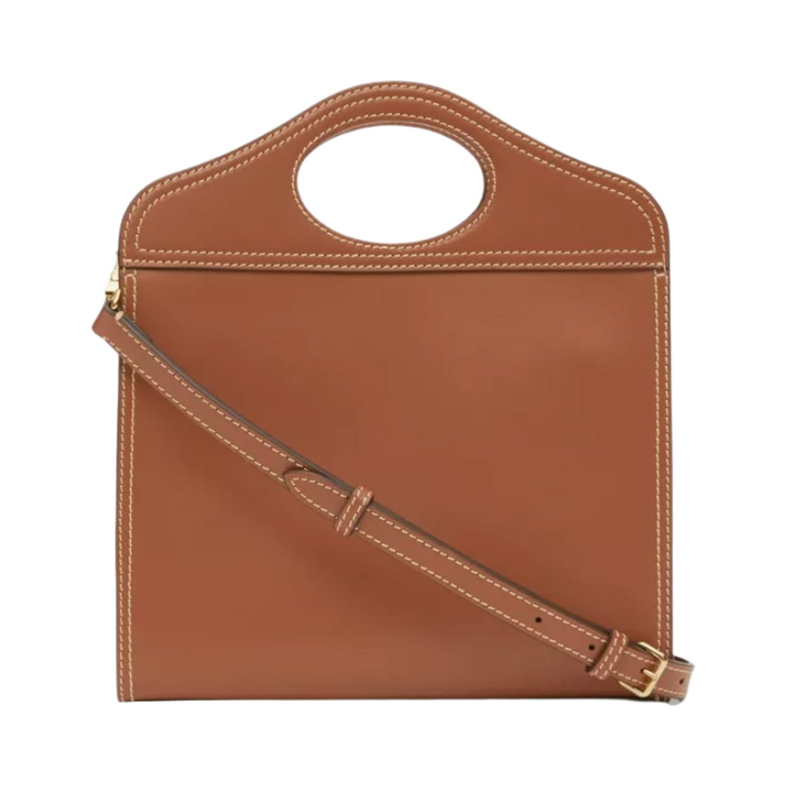 버버리 미디움 탑스티치 디테일 레더 포켓백 몰트 브라운(Burberry Medium Topstitch Detail Leather Pocket Bag Malt Brown) - 3