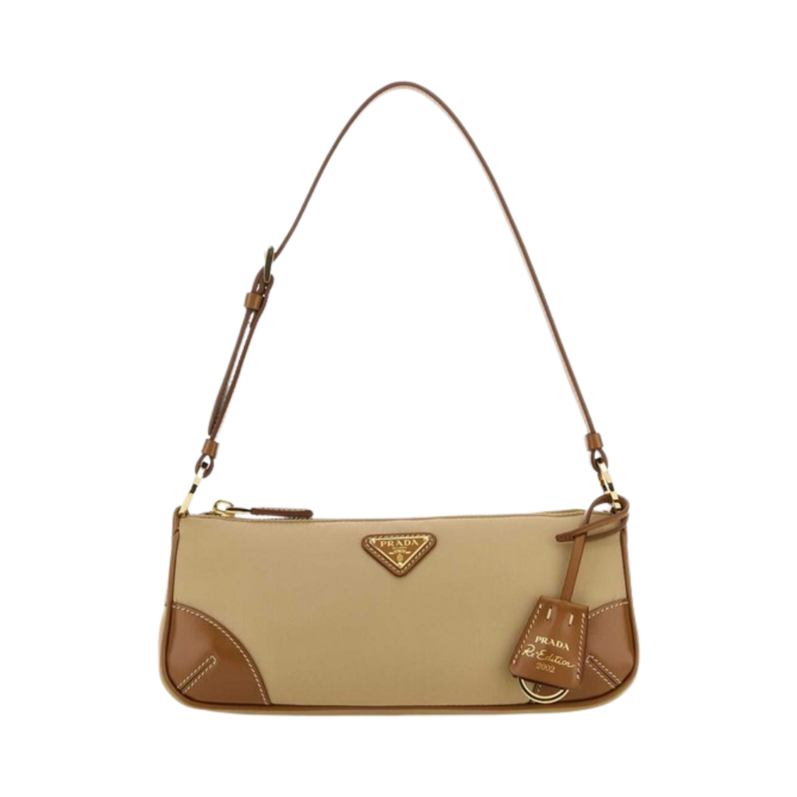 1BC201-R789-F0040 Prada Re-Edition 2002 Re-Nylon and Brushed Leather Shoulder Bag Camel Brown