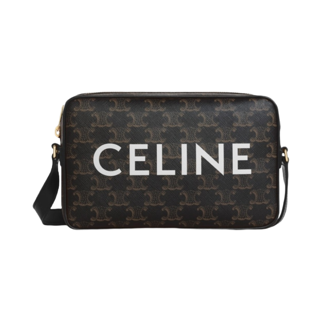 194502CIM-38OG Celine Medium Messenger Bag in Triomphe Canvas with Celine Print Black