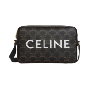 Celine Medium Messenger Bag in Triomphe Canvas with Celine Print Black