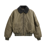 Zara Bomber Jacket with Detachable Collar Green