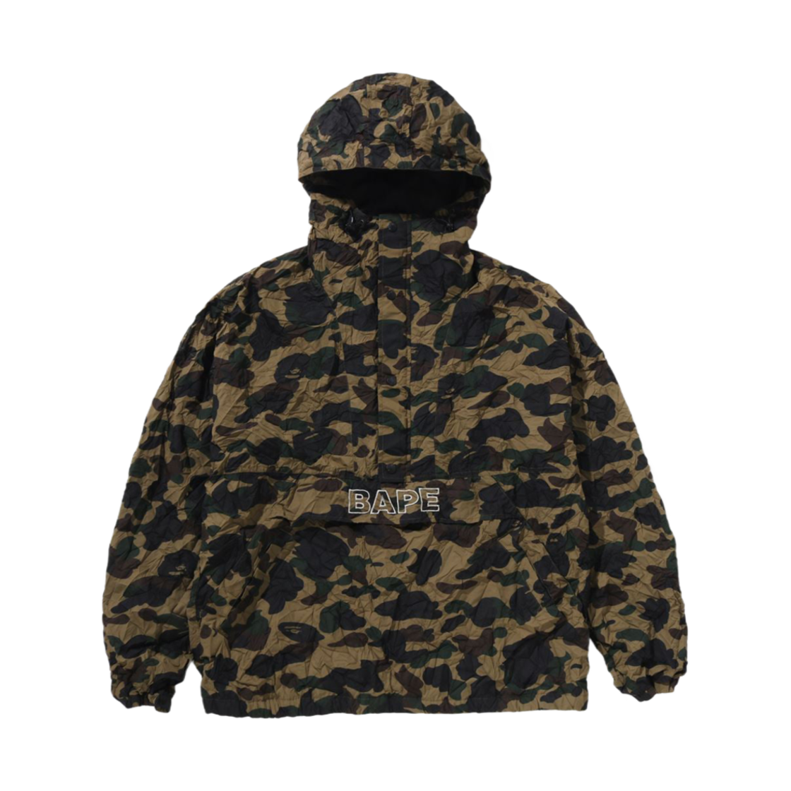 - BAPE Crinkle Effect 1st Camo Half Zip Hoodie Jacket Green