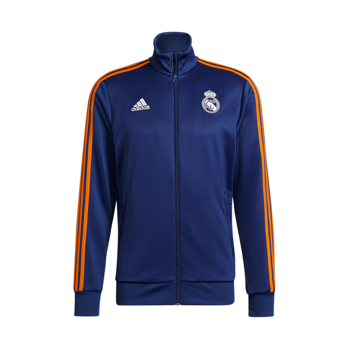 아디다스 레알 마드리드 삼선 트랙탑 빅토리 블루 럭키 오렌지 - US 사이즈(Adidas Real Madrid 3-Stripes Track Top Victory Blue Lucky Orange - US Sizing)