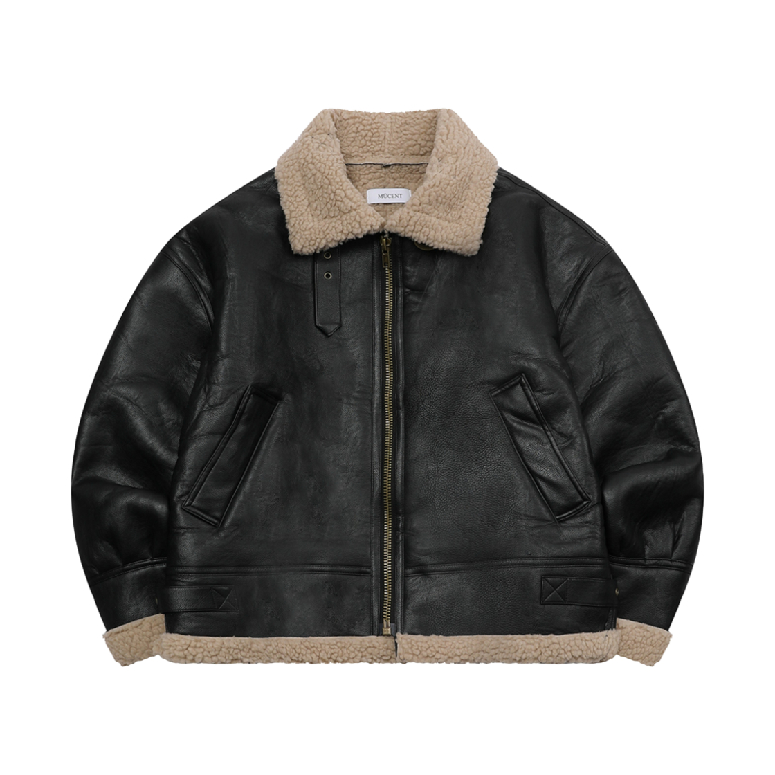 무센트 카이브 레더 와펜 무스탕 자켓 블랙(MUCENT Chive Leather Wapen Mustang Jacket Black)