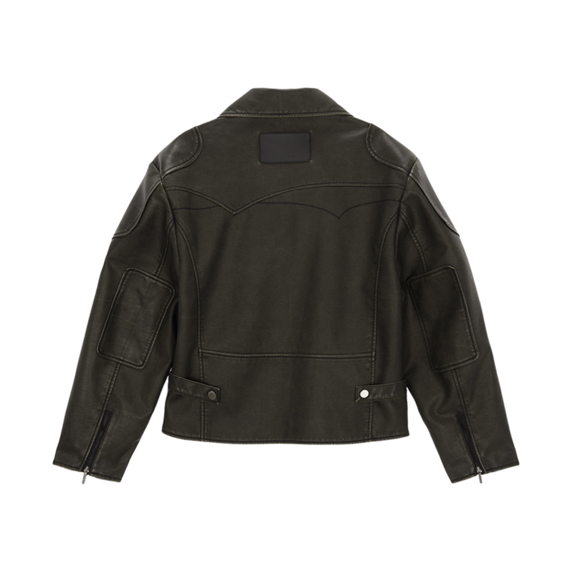 (W) 마뗑킴 빈티지 워시드 포우 레더 점퍼 블랙((W) Matin Kim Vintage Washed Faux Leather Jumper Black) - 2