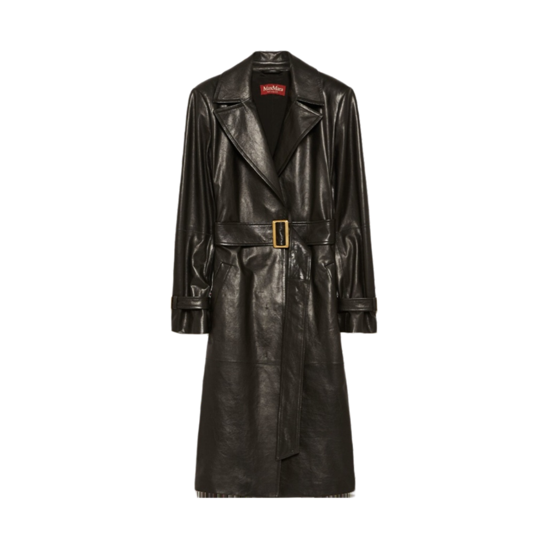 (W) 막스마라 미스 벨트 장식 나파 레더 오버코트 블랙((W) Max Mara Miss Belt-Adorned Nappa Leather Overcoat Black) - 1