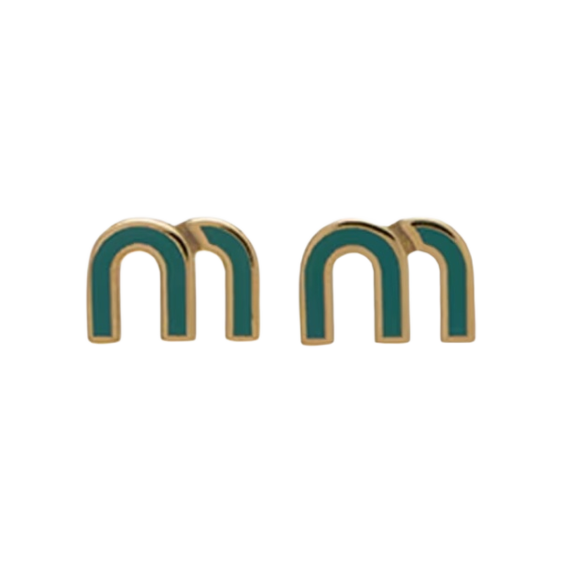 (W) 미우 미우 에나멜 메탈 이어링 피콕 블루((W) Miu Miu Enameled Metal Earrings Peacock Blue) - 1
