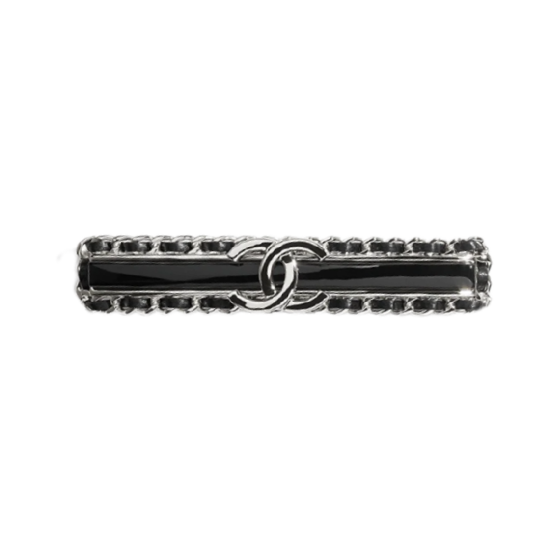 (W) 샤넬 헤어 클립 메탈 레진 램스킨 & 실버 블랙((W) Chanel Hair Clip Metal Resin Lambskin & Silver Black) - 1