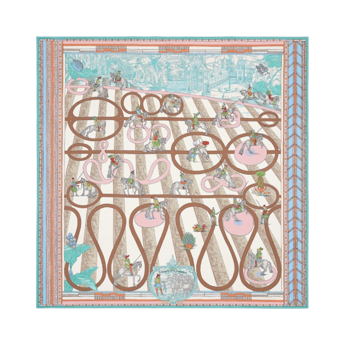 (W) 에르메스 파사드 에 세르펑틴 더블 페이스 스카프 90 크렘 베르 로즈((W) Hermes Passades et Serpentines Double Face Scarf 90 Creme Vert Rose) - 2