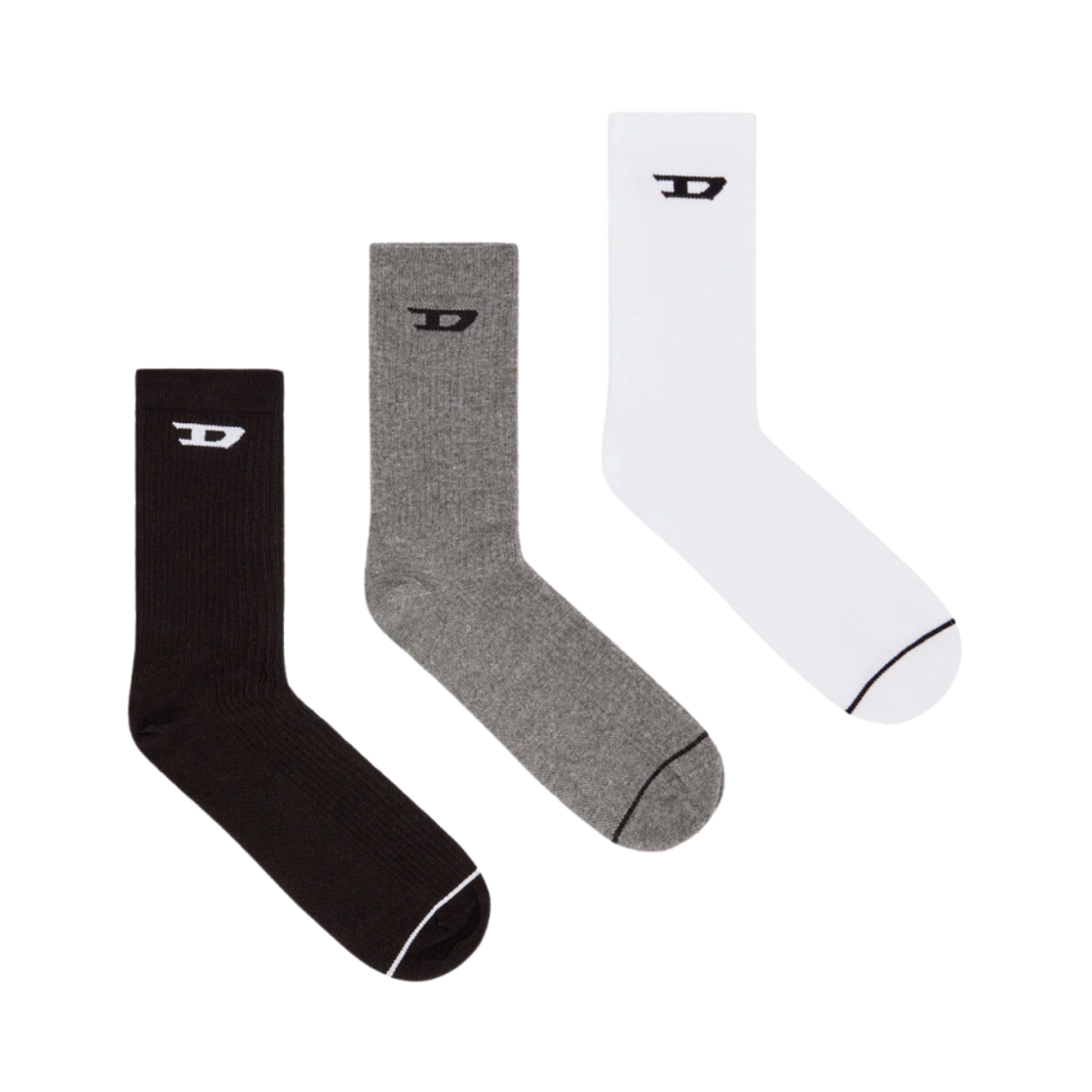 A154050LKBI-E4157 Diesel Skm-D-Crew Light Socks Black Grey White (3 Pack)