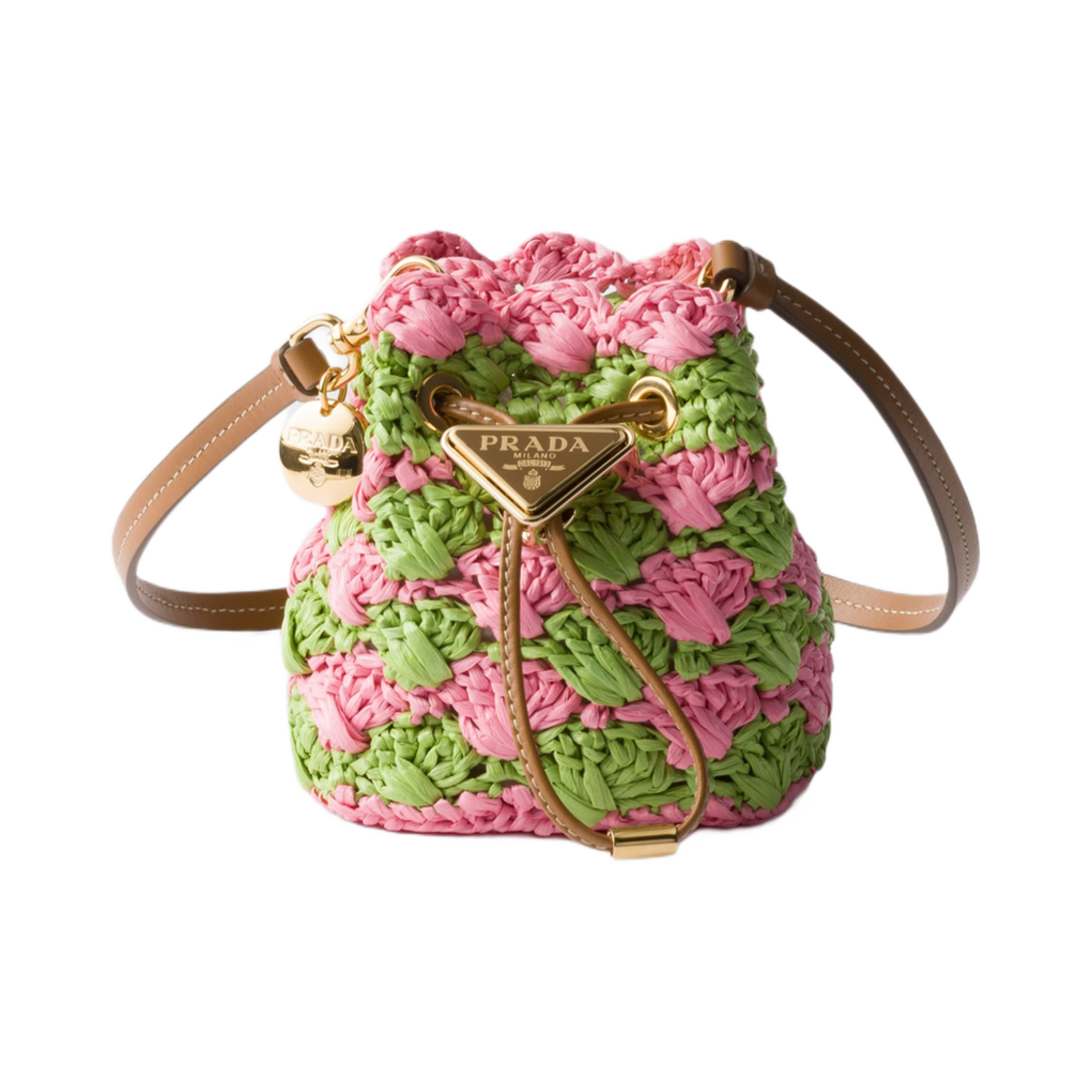 프라다 크로쉐 미니 파우치 페탈 핑크 론 그린(Prada Crochet Mini Pouch Petal Pink Lawn Green) - 1