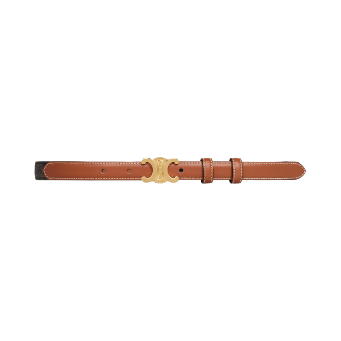 (W) 셀린느 트리옹프 캔버스 & 카프스킨 스몰 트리옹프 벨트 탄((W) Celine Small Triomphe Belt in Triomphe Canvas and Calfskin Tan) - 1