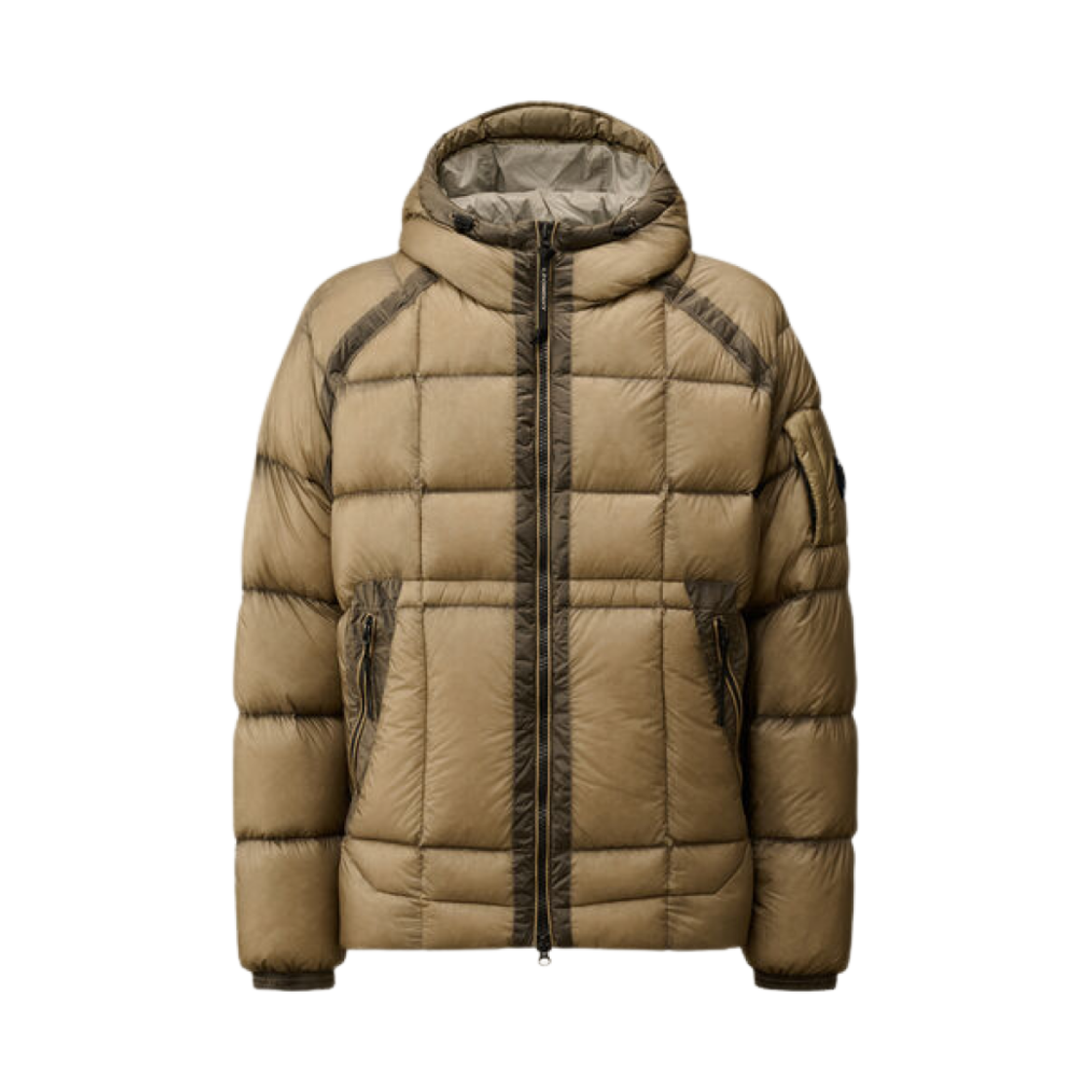 C.P. 컴퍼니 D.D. 쉘 후드 미디엄 다운 자켓 빈티지 카키 베이지 - 24FW(C.P. Company D.D. Shell Hooded Medium Down Jacket Vintage Khaki Beige - 24FW)