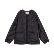 (W) Matin Kim Collarless Quilting Zip Up Jumper Black
