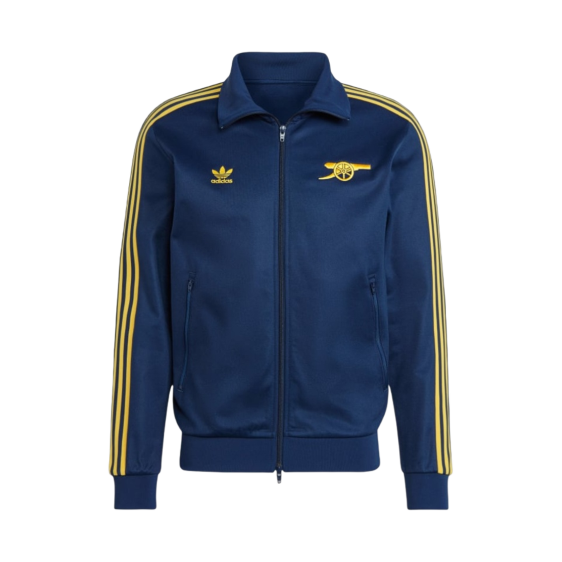 아디다스 아스널 베켄바우어 트랙탑 컬리지에이트 네이비 트라이브 옐로우 - US 사이즈(Adidas Arsenal Beckenbauer Track Top Collegiate Navy Tribe Yellow - US Sizing)