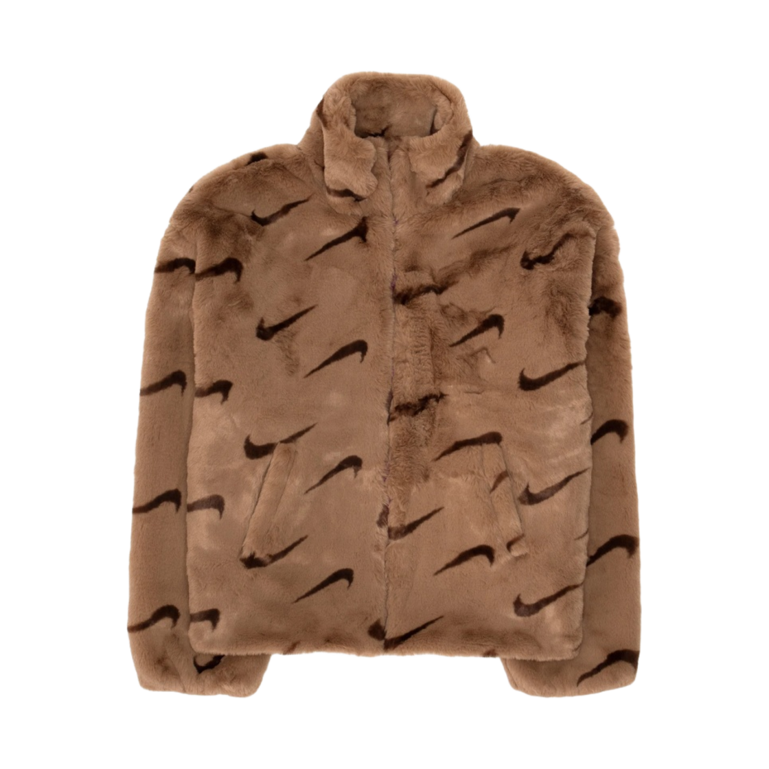 DQ6843-258 (W) Nike NSW Plush Printed Faux Fur Jacket Dark Driftwood - Asia